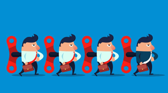 A group of businessmen being controlle
